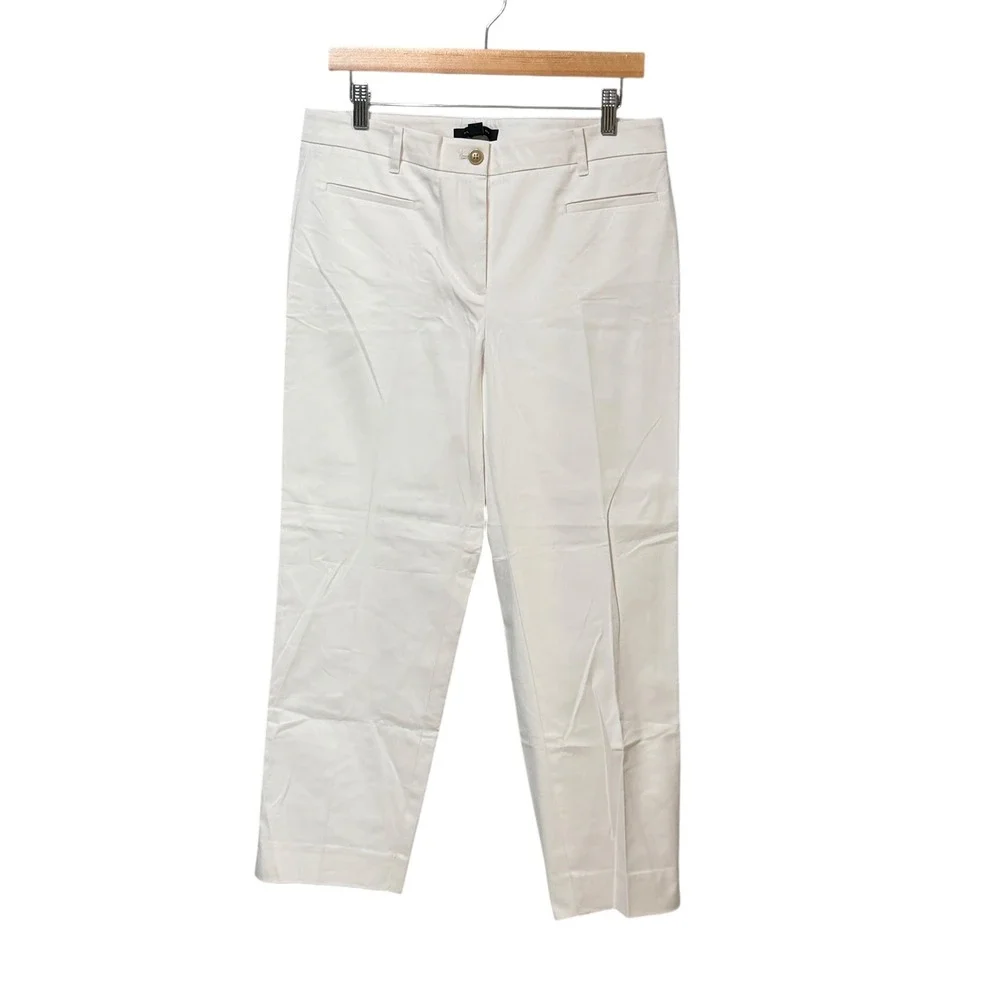 Ann Taylor Womens White High Rise Ankle Pant Stretch Cotton Trousers Size 8 NEW